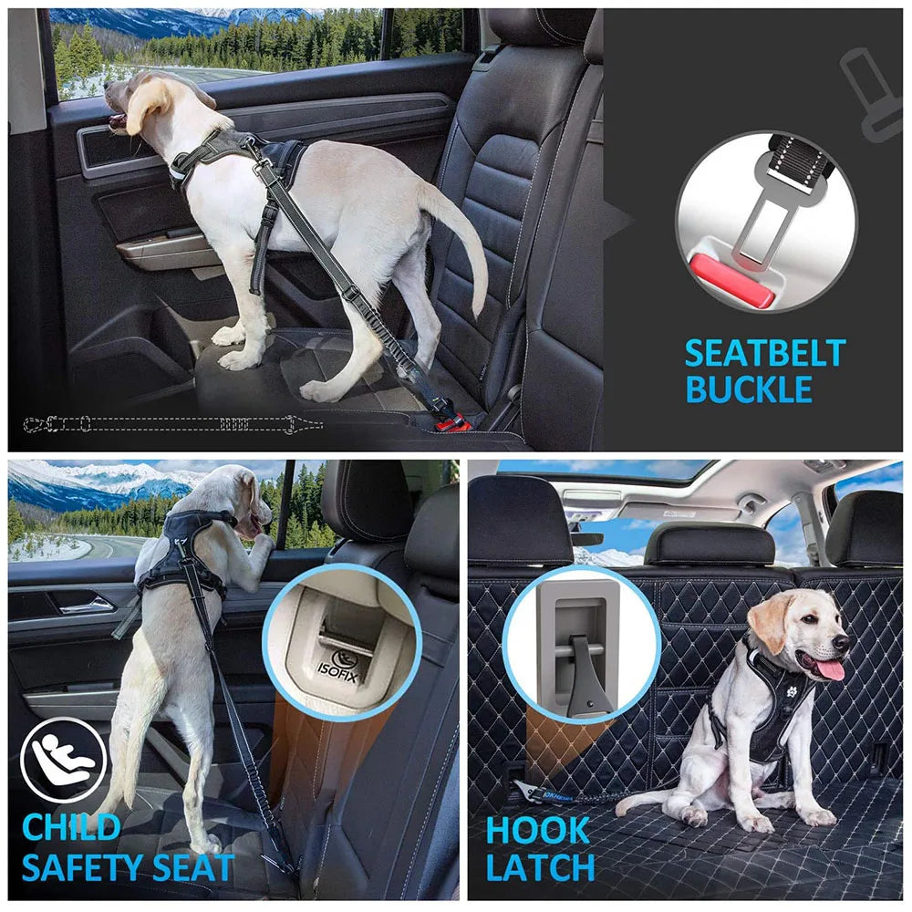 Dog Seatbelt Updated 3-in-1 Pet Car Seat Belts for Dogs Car Tether with Clip Hook Bungee Dogs Safety Belt with Swivel Carabiner