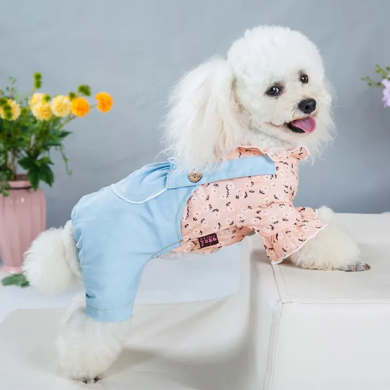 Pet Dogs Clothes Thin Denim Strap Dog Rompers Princess Pet Four-legged Clothes Jumpsuit for Dog Sweet Puppy Kitten Costumes Coat