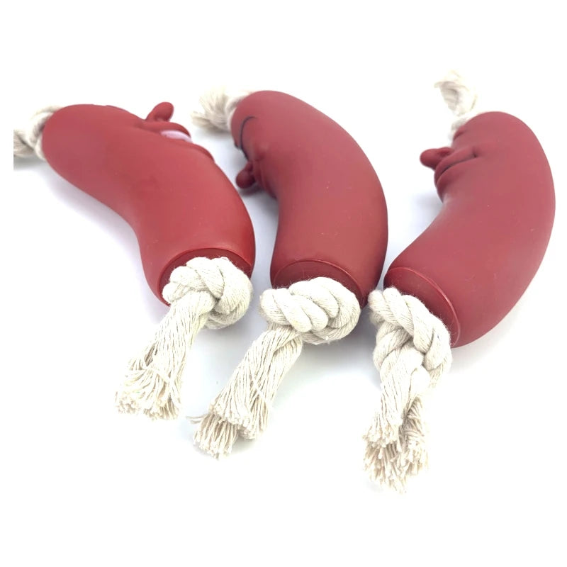1Pcs Interactive Squeaky Pet Dog Chew Toys Teeth Cleaning Funny Brown Toy Rubber Sausage Products Toys For dog Pets accessories