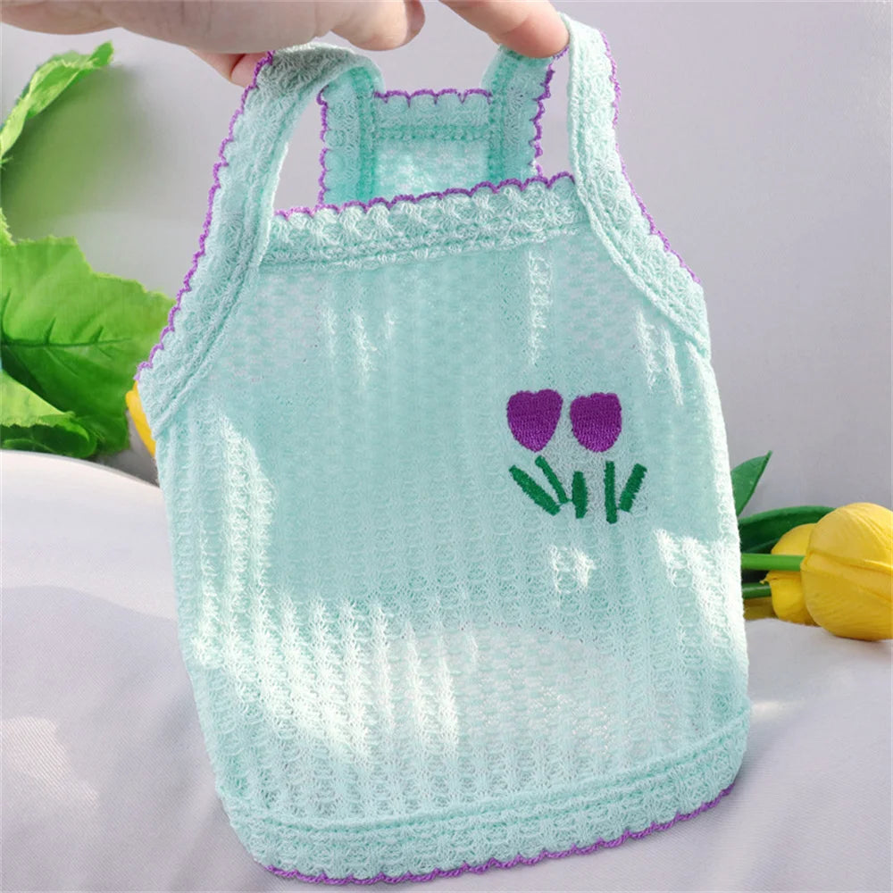 Sweet Puppy Dog Camisole Vest for Small Dogs Summer Pet Clothes Pomeranian Maltese Shirts mascotas Flower Embroidered Clothing