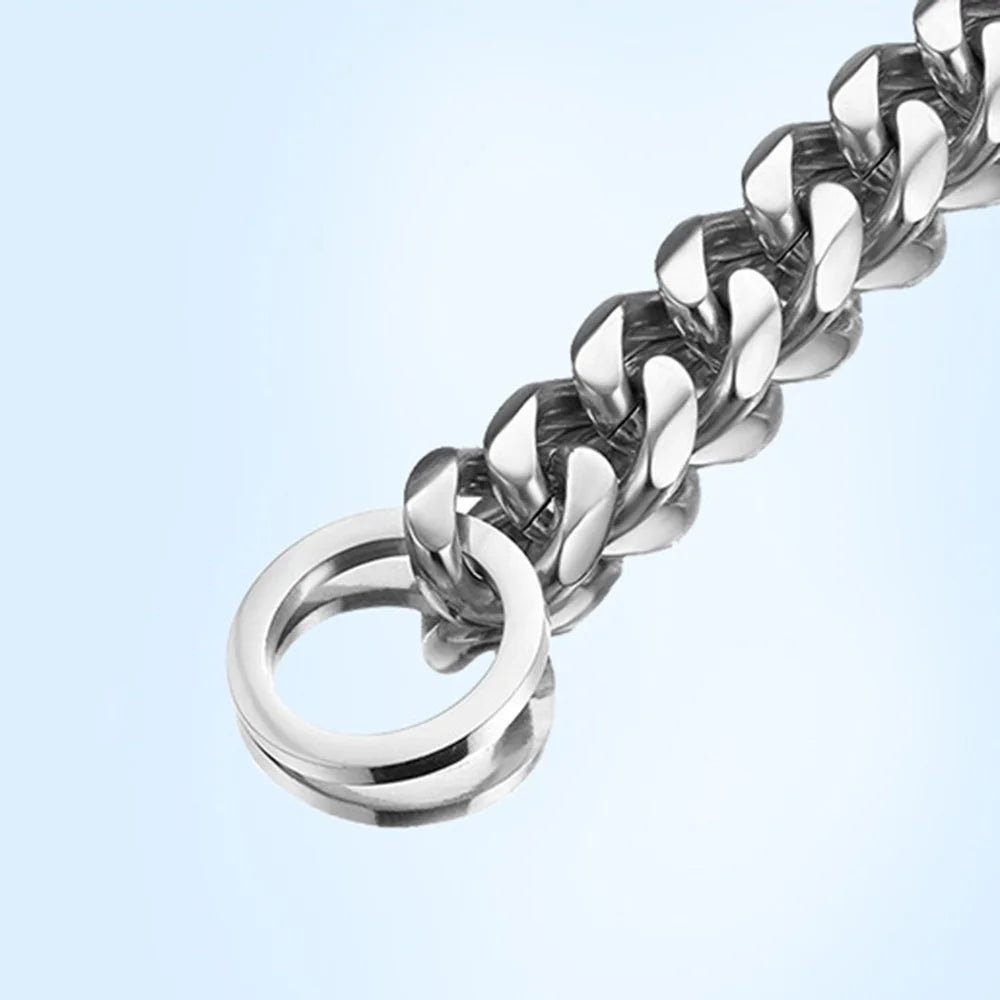 Dog Chain Collar Silvery Golden 15MM Width Cuban Link Chain for Dogs Strong Smooth Stainless Steel Metal Pet Training Slip Chain