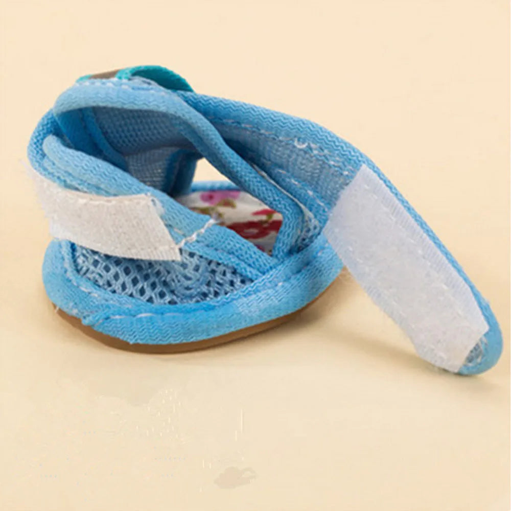 4pcs Small Size Dogs Mesh Sandals Breathable Summer Dog Shoes Safety Reflective Anti-Slip Sneakers for Puppy Teddy Pet Supplies