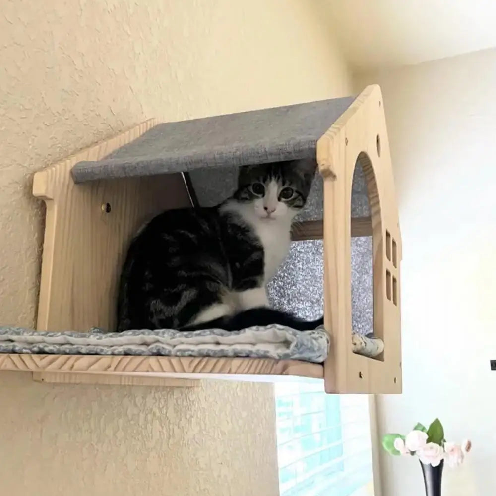 Cat Wall Shelf Wooden Cat Perch Furniture for Sleeping Cats Shelves Stair Cat Climbing Training Steps Kitten Tower Tree Hammock