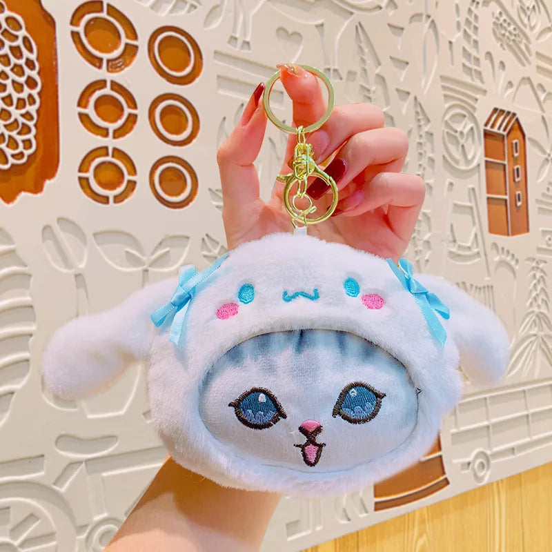 Anime Sanrio Plush Toy Cute Hello Kitty Felinae Keychain Kawaii Cinnamoroll Cat Plush Wallet Melody Cos School Bag Pendant Gifts