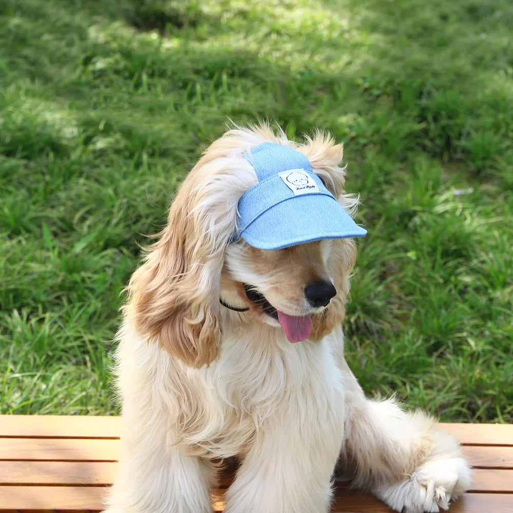Dog Hat with Ear Holes Fashionable Denim Dog Baseball Outdoor Cap Adjustable Summer Travel Sport Hat for Small Medium Large Dogs