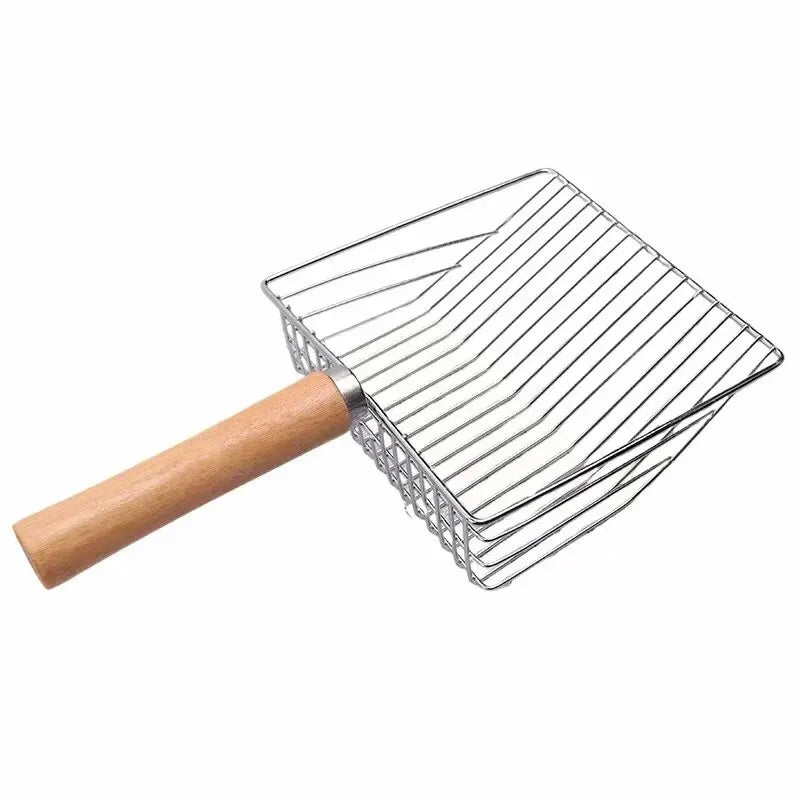 Stainless Steel Cat Litter Shovel Wooden Handle Shovel Easy To Clean Good-Looking Reduce Dust Suitable For Small Dog Toilets