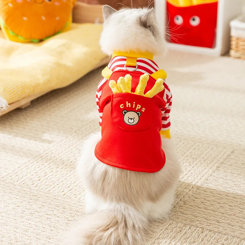 2024 Dog Clothes Cute Dog Hoodies Thin Autumn Winter Dog Coat with D-Ring Striped Print Puppy Sweatshirt Cat Jacket Pet Apparel
