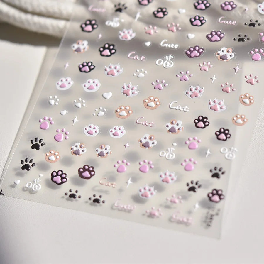 1pcs Cute Cat Claw 3D Jelly Relief Nail Stickers 3D Adhesive Stickers For Nails DIY Japanese Kawaii Slider Nail Art Decorations