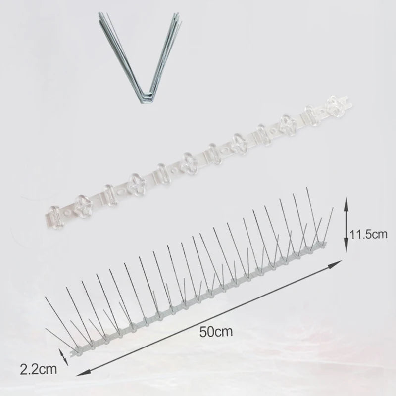 25/50cm Stainless Steel Bird Thorn Garden Orchard Fence Spikes Catcher Repeller Anti-Theft Pigeon Nails Plastic Base
