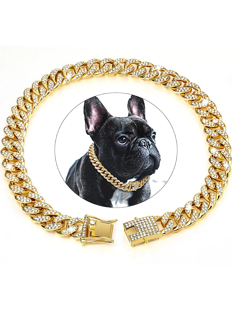 Full Diamond Gold Chain Necklace for Dog, Luxury Dog Collar, Large Gold Chain, Dog Supplies