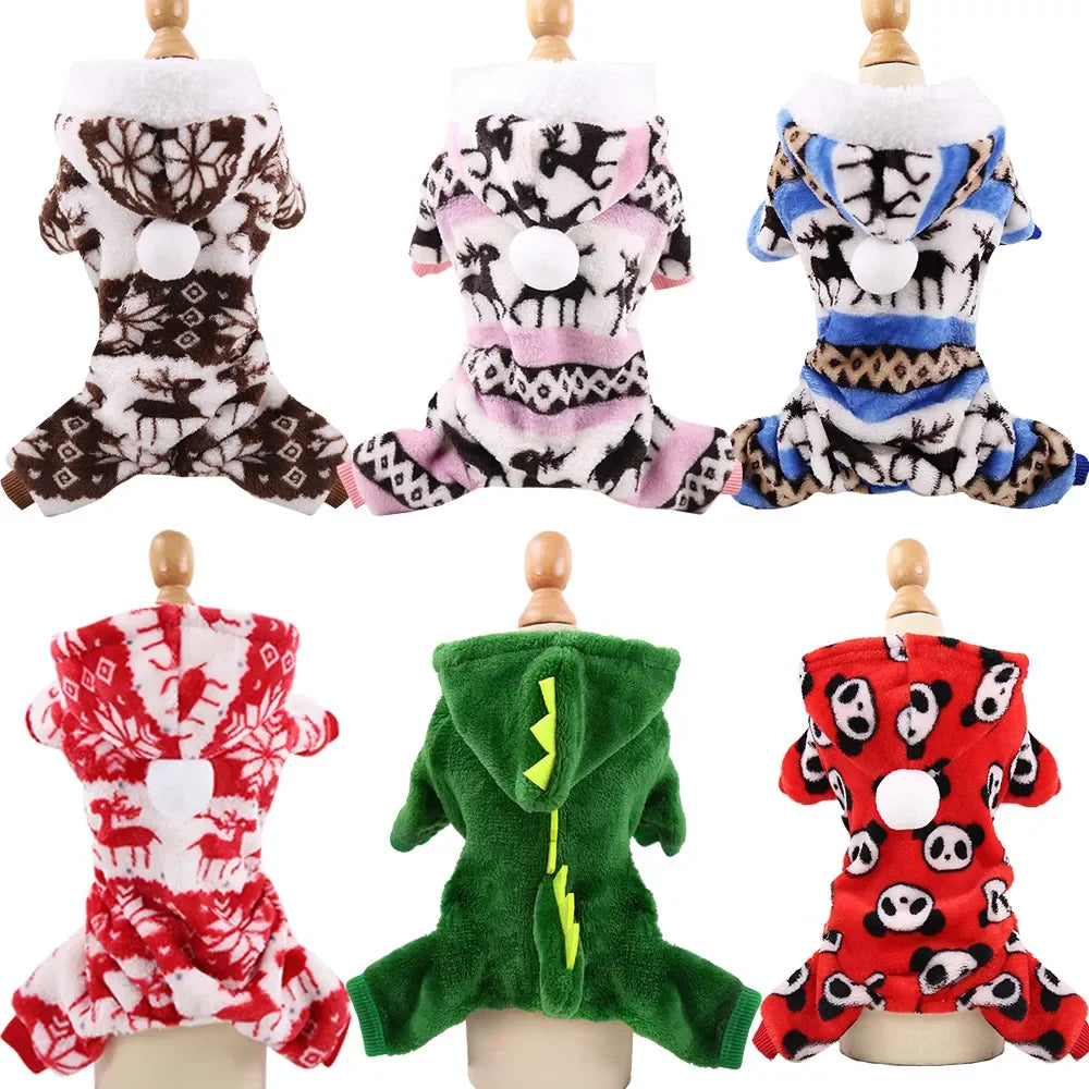 Pet Dog Soft Warm Jumpsuits Clothing for Dogs Pajamas Fleece Small Puppy Coat Pet Outfits Hoodie Clothing Cats Clothes Christmas