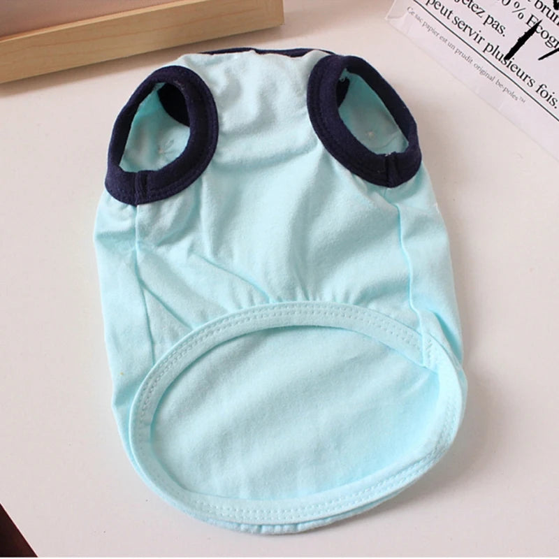 Cotton Solid Puppy Summer Clothes Button Decoration Cute Cartoon Vest for Chihuahua One Piece Unisex Daily Wear Pet Cat Clothing