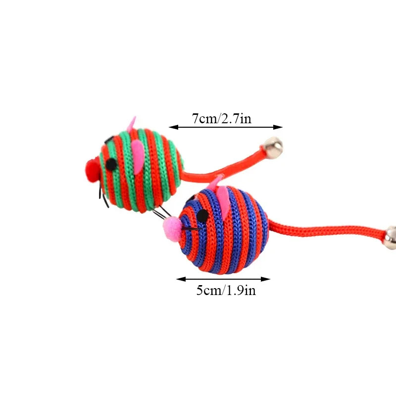 1Pc Pet Cat Toy Lovely Stripe Nylon Rope Round Ball Mouse Toy with Bell Pet Cat Chew Toy Interactive Mouse Ball Pet Products