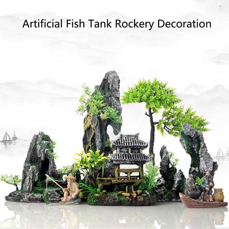 Resin Aquarium Rockery Mountain Decoration Artificial View Rock Cave Stone Tree Fish Tank Ornament Pet Supplies Home Decor New