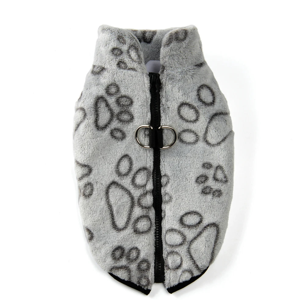 Fleece Dog Clothes Winter Warm Puppy Jacket For Small Dogs Cats Sweater Coat With Zipper D Ring Cute Print Chihuahua Pet Outfits