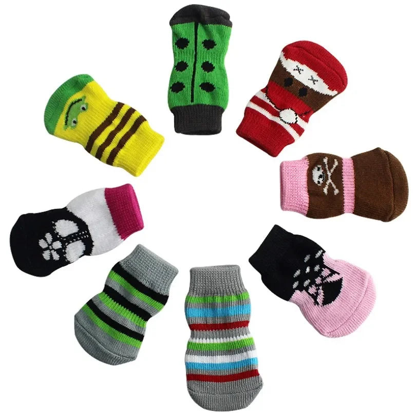 4Pcs Fashion Soft Puppy Dog Pet Knits Socks Cute Cartoon Anti Slip Skid Socks For Small Dogs Breathable Pet Products
