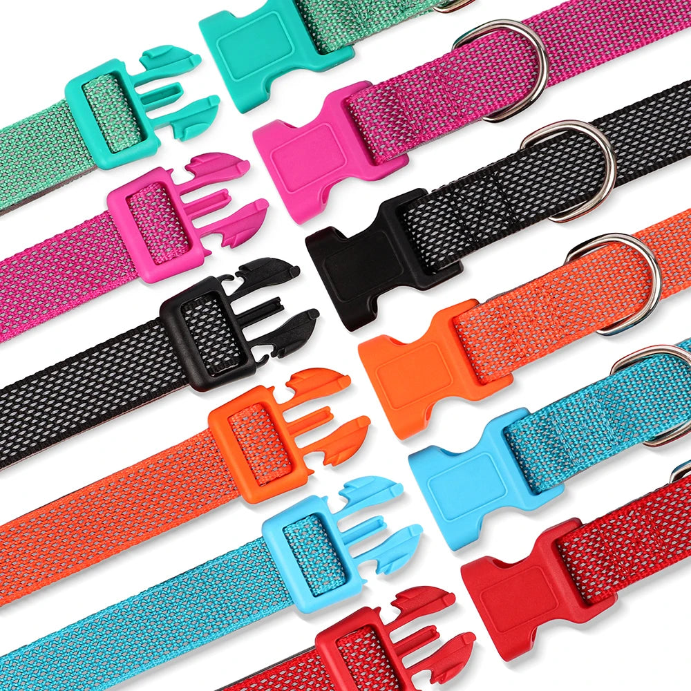 Reflective Pet Dog Collar Durable Nylon Dog Collars Necklace Adjustable Puppy Collars for Small Large Dog Pug Safety In Night
