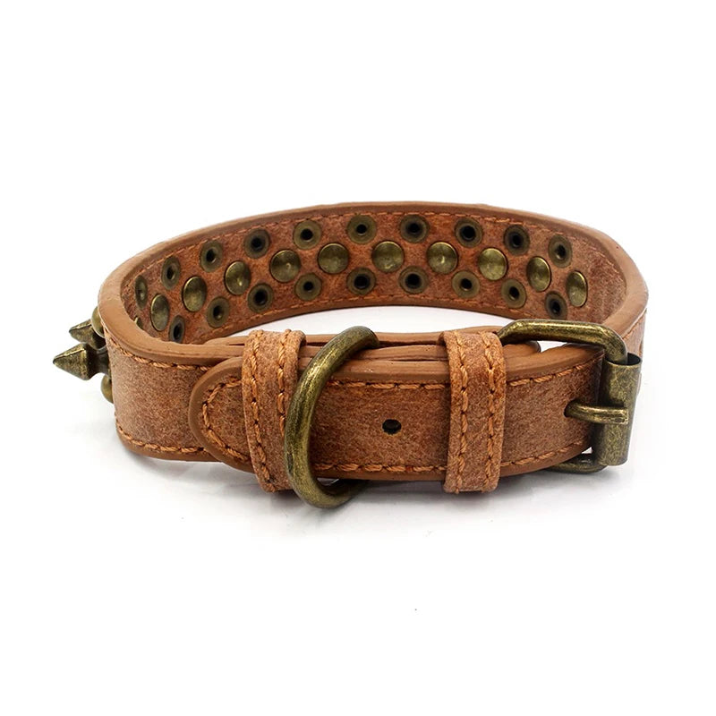 Bronze Spiked Studded Leather Dog Collars For Small Medium Large Dogs Pet Spike Collar Rivets Anti-Bite Pet Products Neck Strap