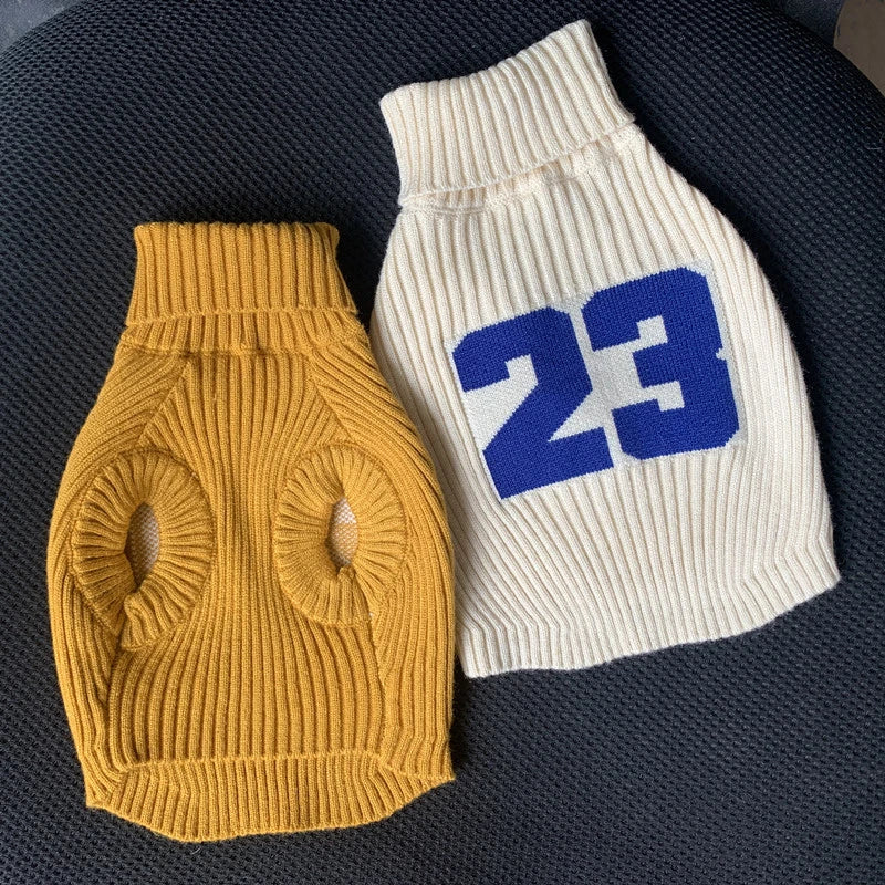 Super Warm Pet Dogs Clothes Number 23 Classic Sphinx Cat Sweater French Bulldog Keep Warm Velvet Woven Clothing for Pet Cats