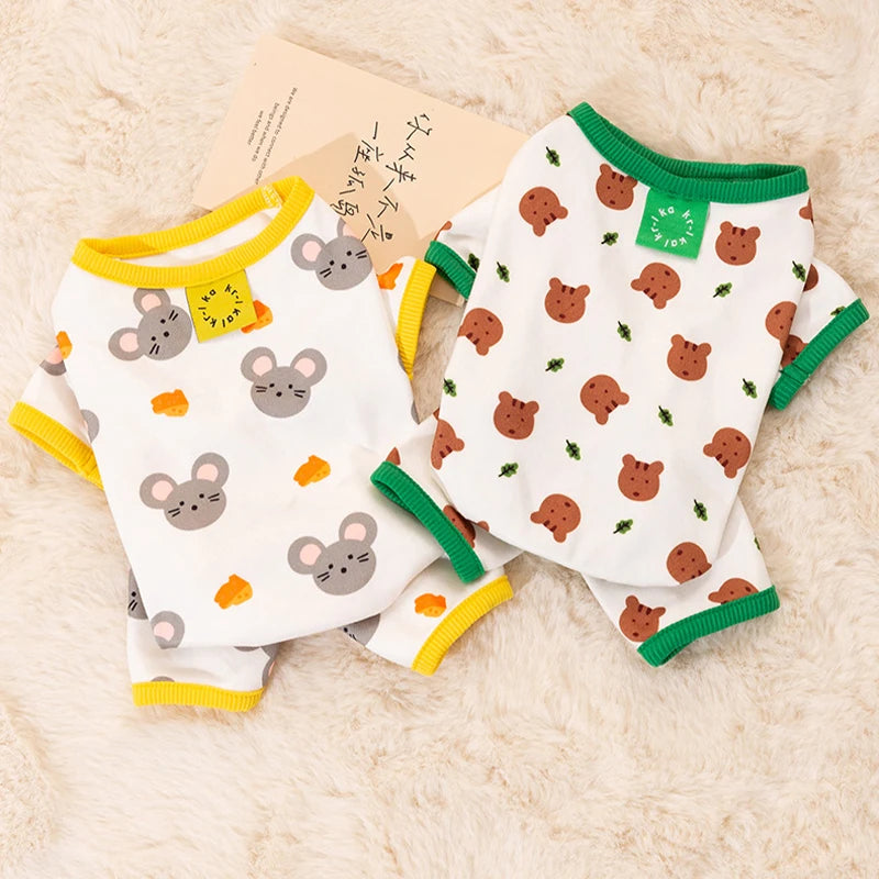 Thin Dog Clothes for Small Dogs Cute Bear Striped Dog Jumpsuit Pet Dog Coat Four Legs Dog Pajamas Kitten Puppy Sweatshirt Autumn