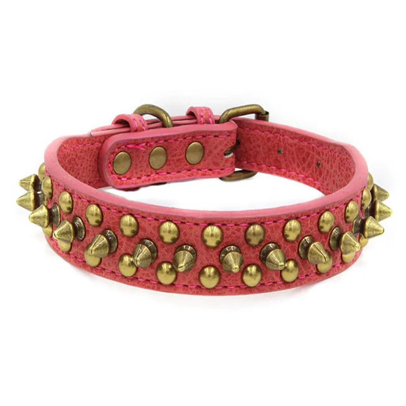 Bronze Spiked Studded Leather Dog Collars For Small Medium Large Dogs Pet Spike Collar Rivets Anti-Bite Pet Products Neck Strap