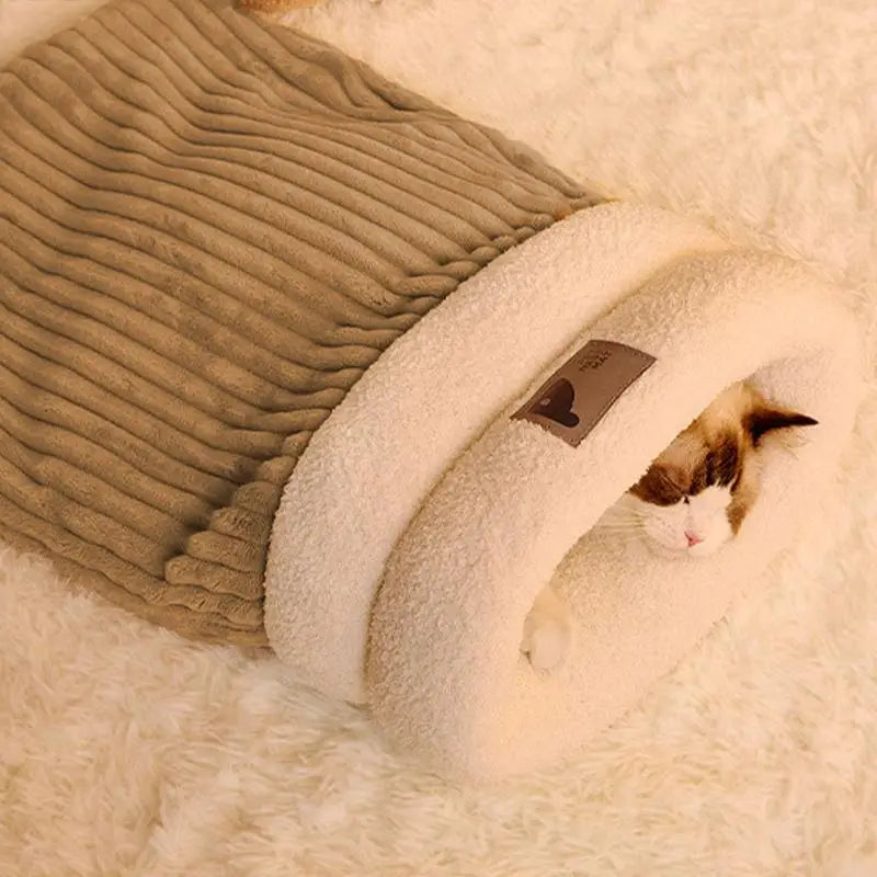 Cat Winter Sleeping Bag Thickened Warm Cat Snuggle Sack 360 Wrap Comfortable Cat Beds For Indoor Cats Washable Soft Plush House