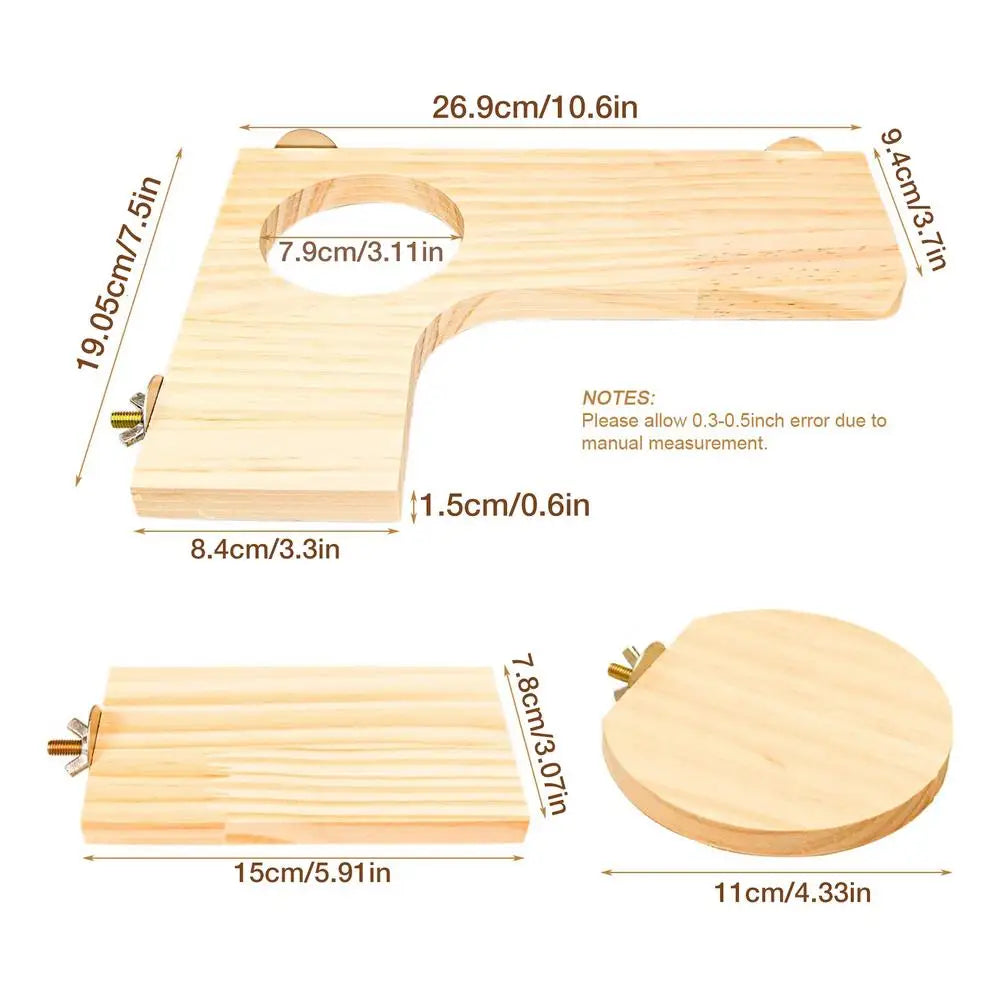 4 Pieces Hamster Wood Platform Set Wood Round Station Board L-shaped Round Hole Standing Platform Hamster Cage Accessories