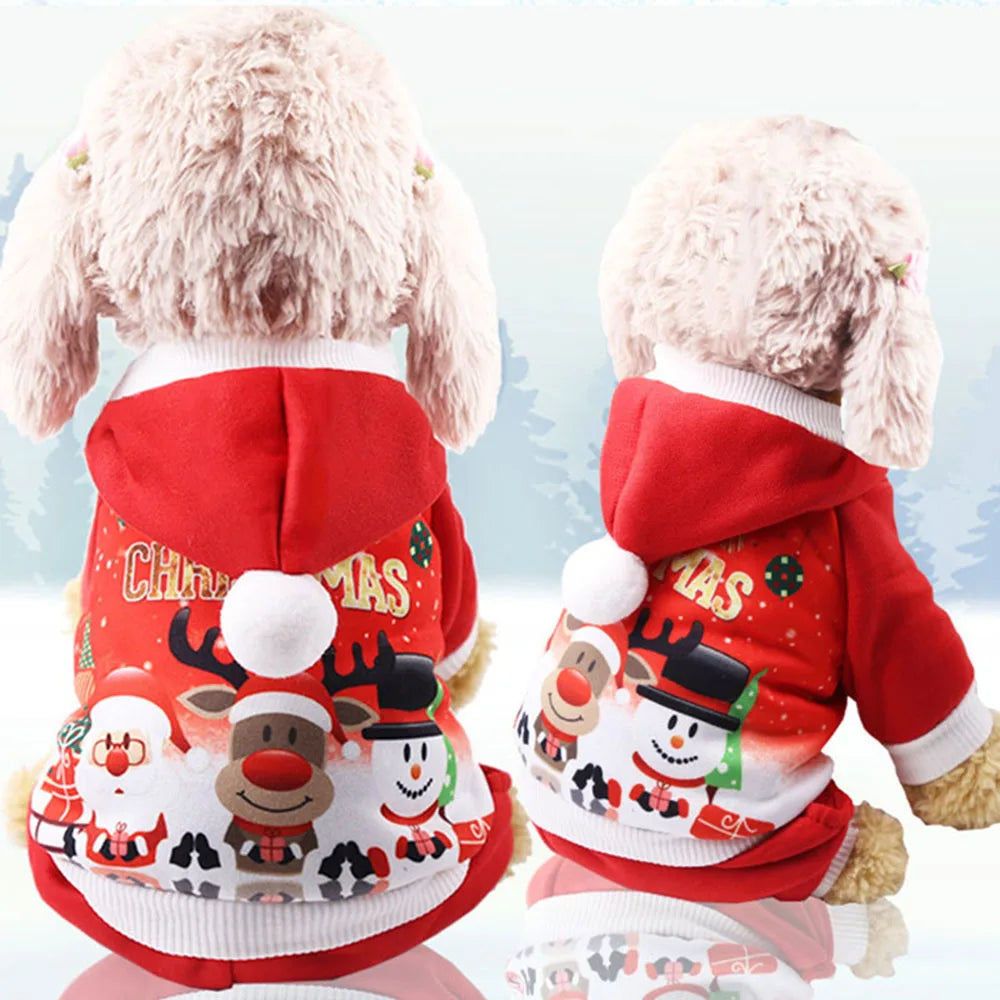 Christmas Dog Clothes Hoodie Pet Dog Sweater Flannel Antlers Scarf Winter Warm Small Dog Outfit Cat Hooded Clothing Costume Coat