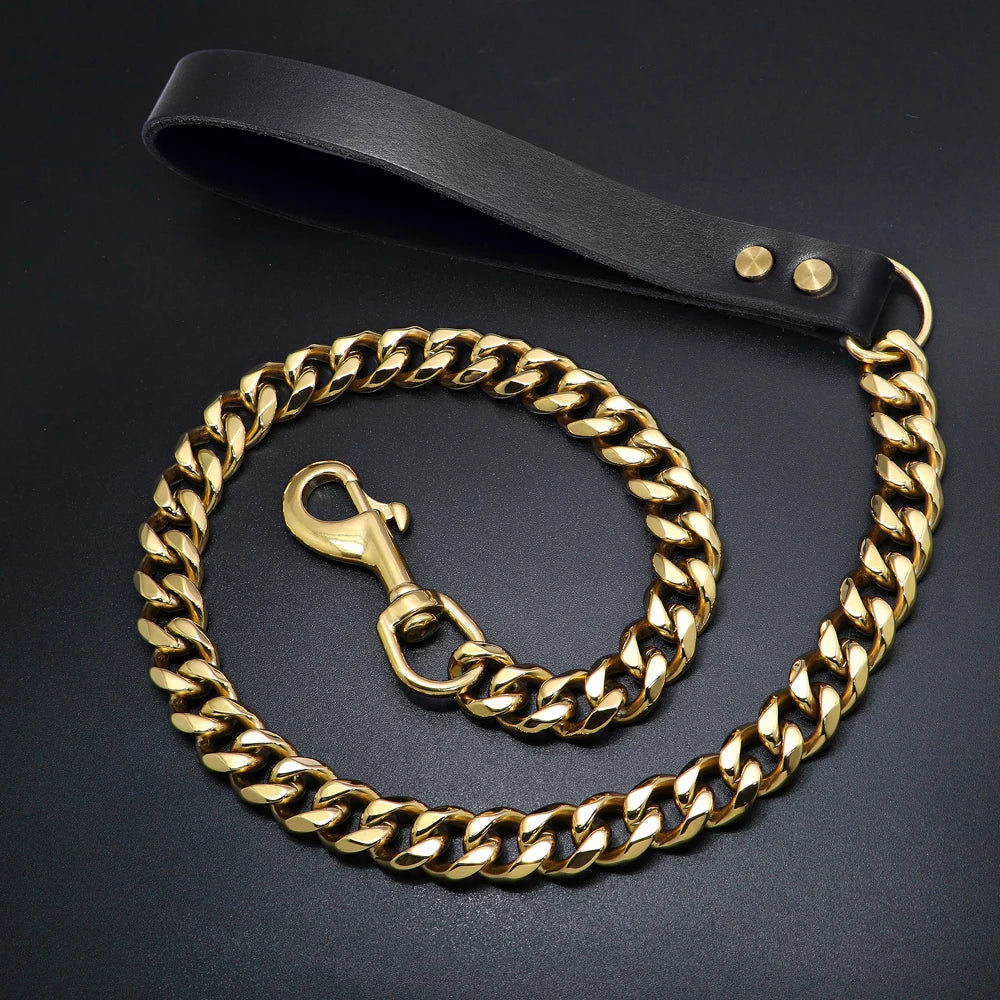 19mm Durable Stainless Steel Dog Leash Training Collar for Medium and Large Dogs Pitbull Gold and Silver Chain Lead