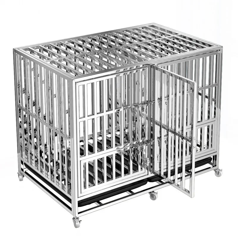 Stainless steel dog cage with partition mother and child cage square tube double cage large pet golden retriever ken
