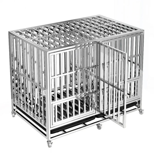 Stainless steel dog cage with partition mother and child cage square tube double cage large pet golden retriever ken