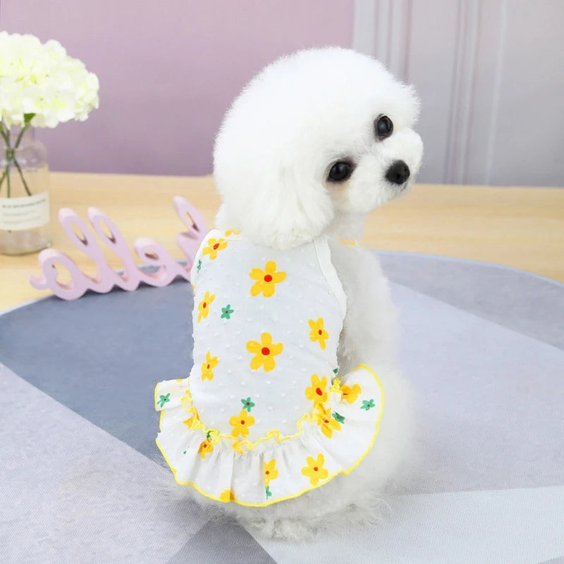 Cartoon Floral Summer Dress for Dogs Chihuahua Puppy Vest One Piece Pet Supplies Spring Female Sphinx Cat Luxury Dog Clothes