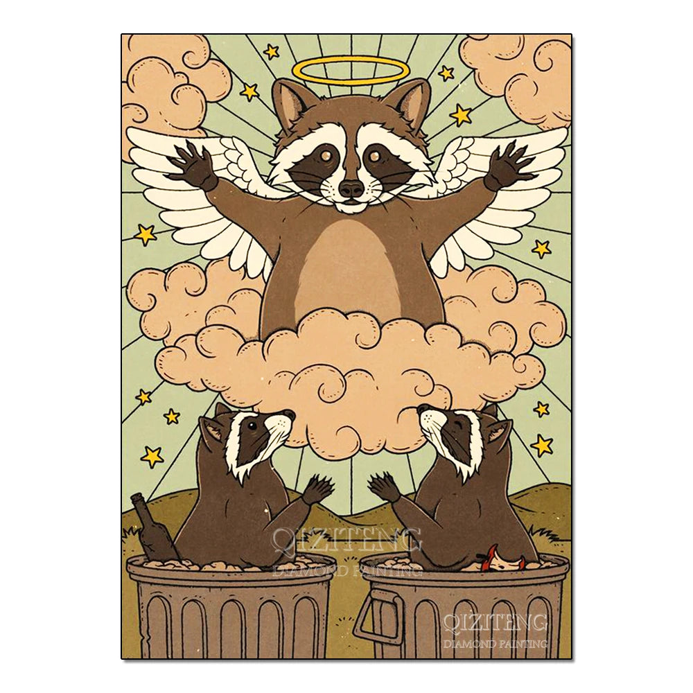 Tarot Cards Cat 5D Diamond Painting Cute Raccoon Full Diamond Cross Stitch Cartoon Animal Embroidery Mosaic Art Home Decoration