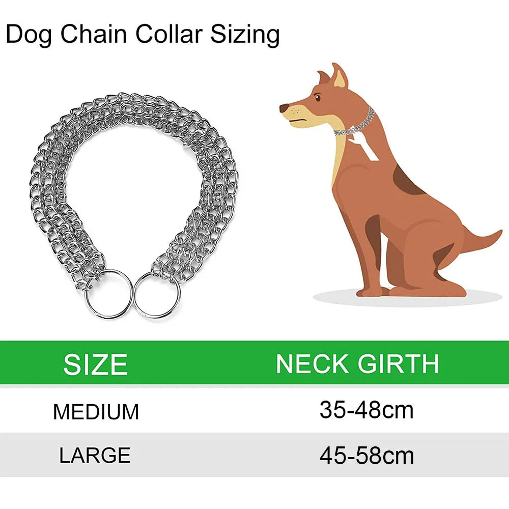 3 Rows Stainless Steel Dog Chain Collar Strong Metal Dog Chain Slip Pinch Choke Collar for Walking and Training Pet Pit-bull Dog