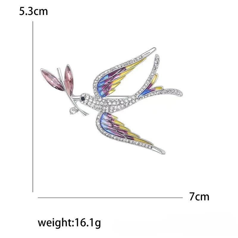 Swallow Holding A Branch Brooch Women's Alloy Rhinestone Bird Badge Fashionable and Versatile Suit Coat Corsage Jewelry Pin