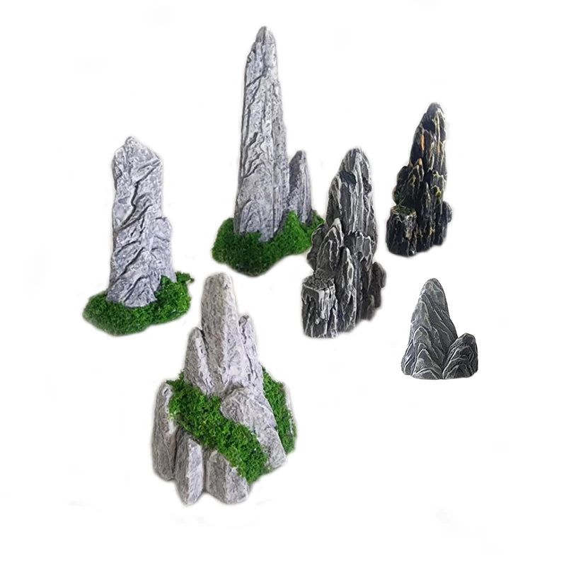 Simulated Moss Small Rockery Aquarium Ornaments Decoration Artificial Resin Pool for fish Tank Creative Ornament Background Home