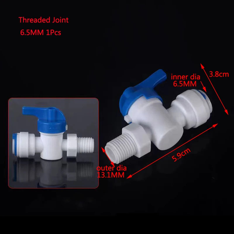 1Pcs Aquarium Fitting RO Water Straight Plastic Ball Valve with Quick Connect 1/4' 3/8' OD Hose Male Reverse Osmosis Connector