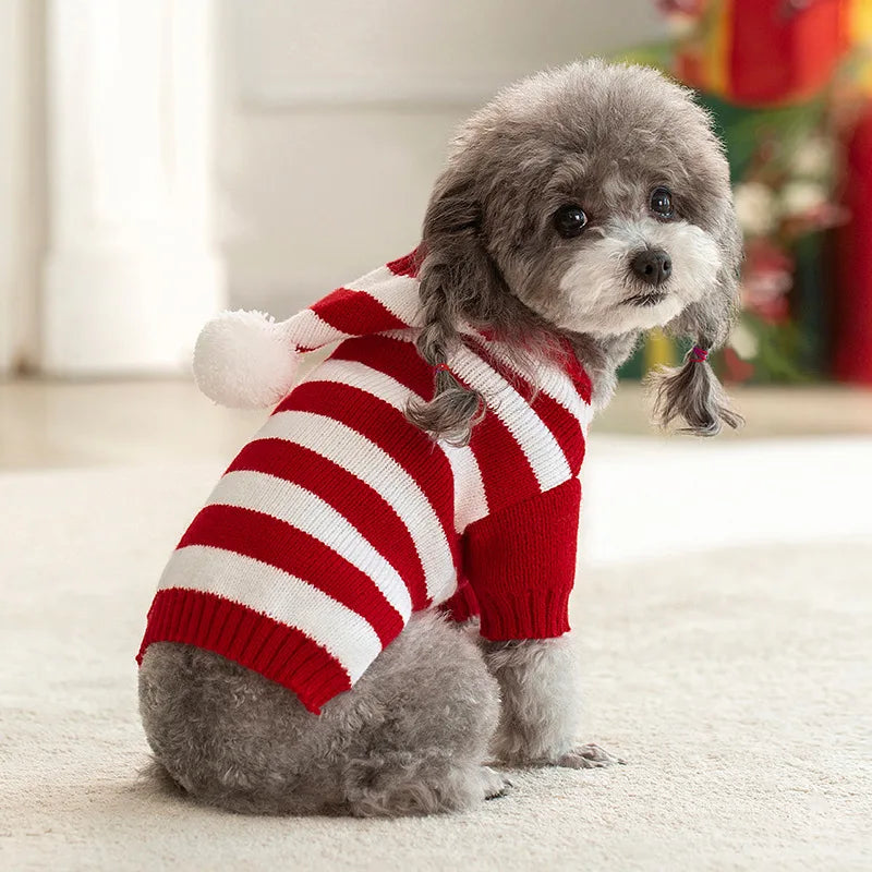 Dog Cat Sweater for Small Medium Dogs Stripe Knitted Christamas Sweater Hooded Autumn Winter Pet Clothes Xmas Puppy Outfits