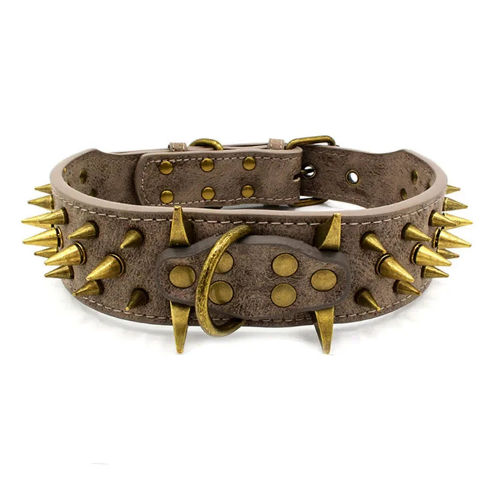Spike Dog Collar with Big Sharp Spikes for Large Dogs Adjustable PU Leather Spiked Collar Luxury 2 Inch Wide Studded Dog Collars