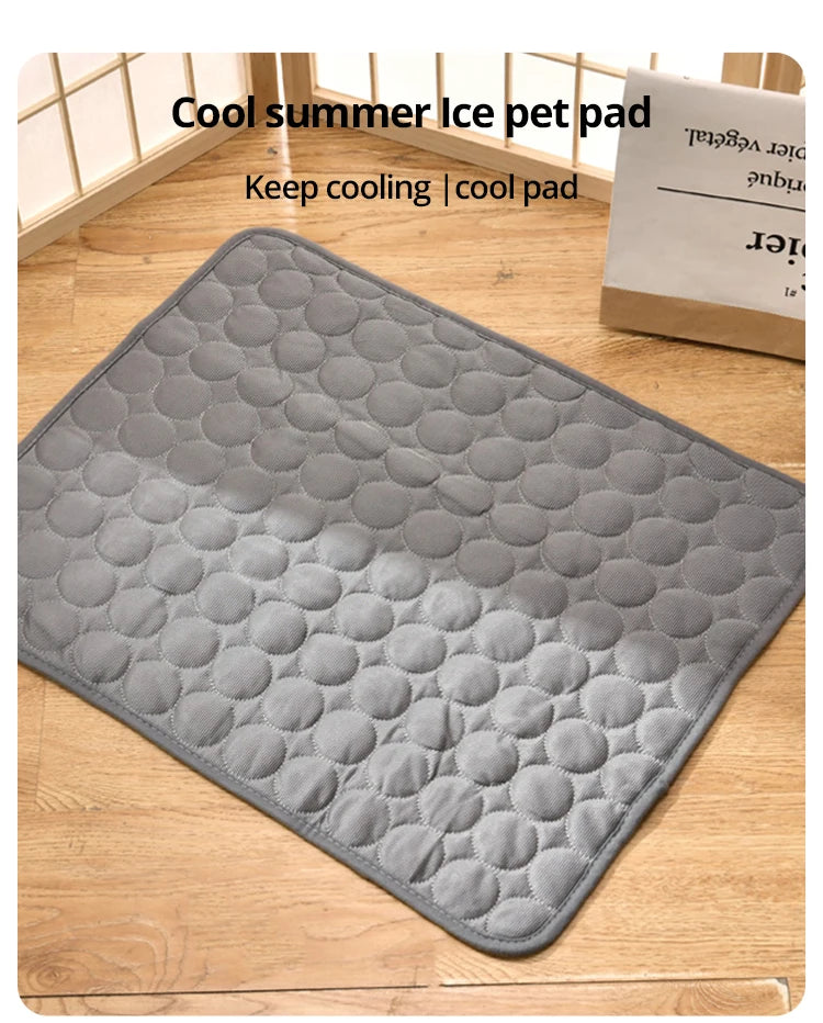 1pc Puppy Grey Ice Silk Cooling Pad Summer Cool Breathable Cooling Washable Reusable Bite Resistance Small Pet Cat Sleeping Pad