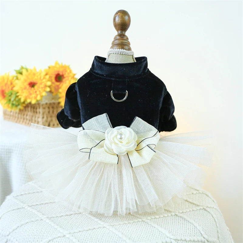 Sweet Princess Female Puppy Summer Clothes Wedding Party Dress for Dogs White Lace French Bulldog Small Medium Pet Cat Clothing