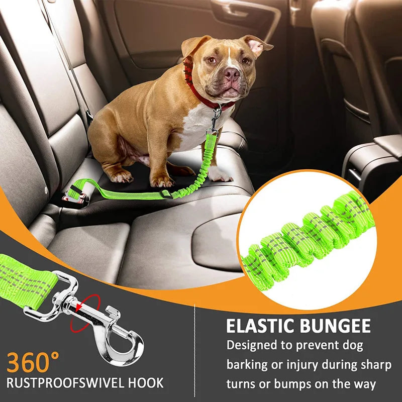 Adjustable Dog Seatbelt for Small Medium Large Dogs with Elastic Shock Absorbing Bungee Buffer Reflective Safety Dog Car Harness