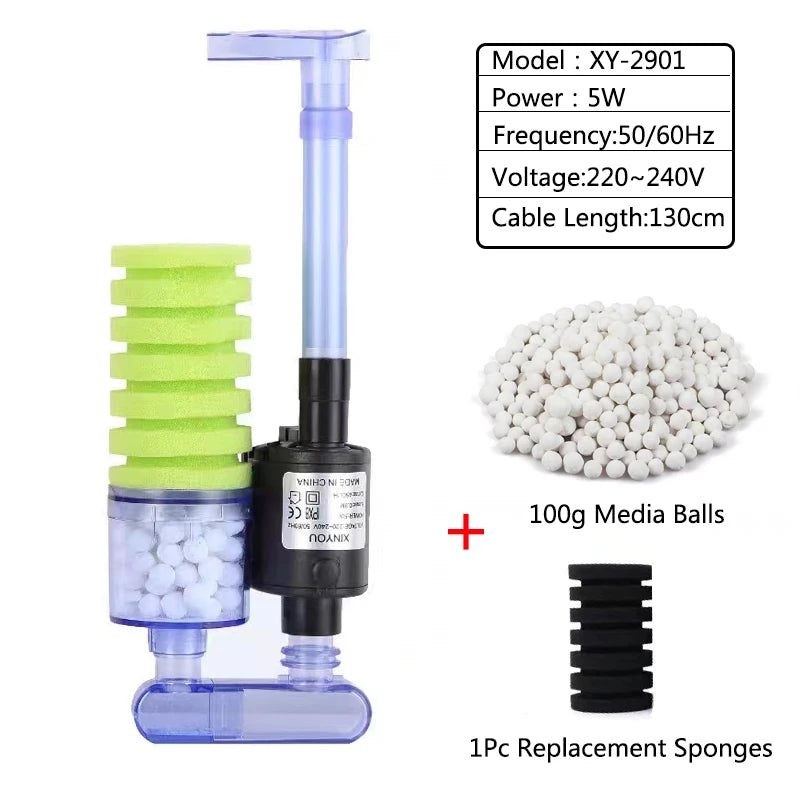 Aquarium Filter With Pump For Fish Tank Air Pump Skimmer Biochemical Sponge Filter Aquarium Bio Ball Filters Filtro Aquario