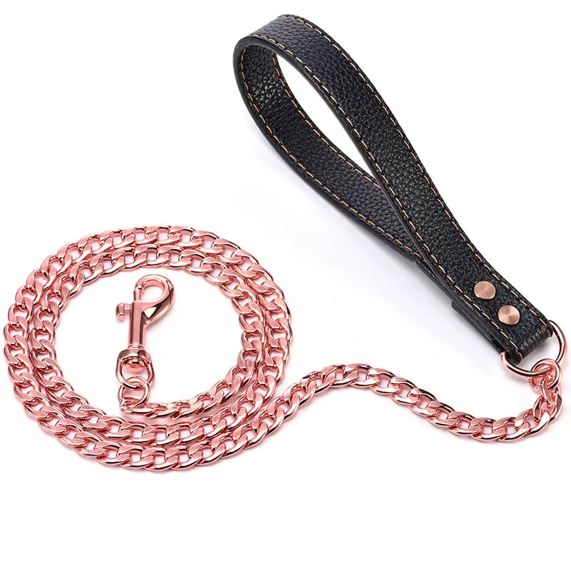 304 Stainless Steel Dog Chain Collar and Leash, Super Strong, Metal Necklace, Choke, Silver, Gold, Adjustable Pet Lead Rope