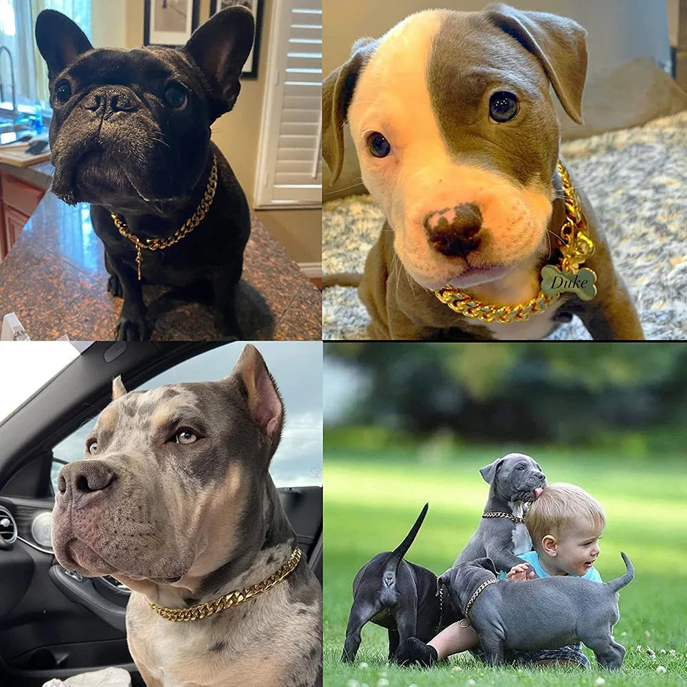 Gold Dog Chain Collar 15mm Stainless Steel Cuban Link Chain Strong Heavy Duty Chew Proof Dog Necklace with Buckle for Dogs