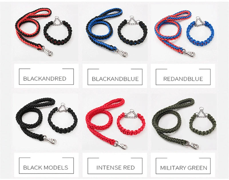 Durable Nylon Dog Collar Leash Set Traction Rope Medium Big Dog Walking Accessories Labrador Husky P-Chain Travel Pet Products