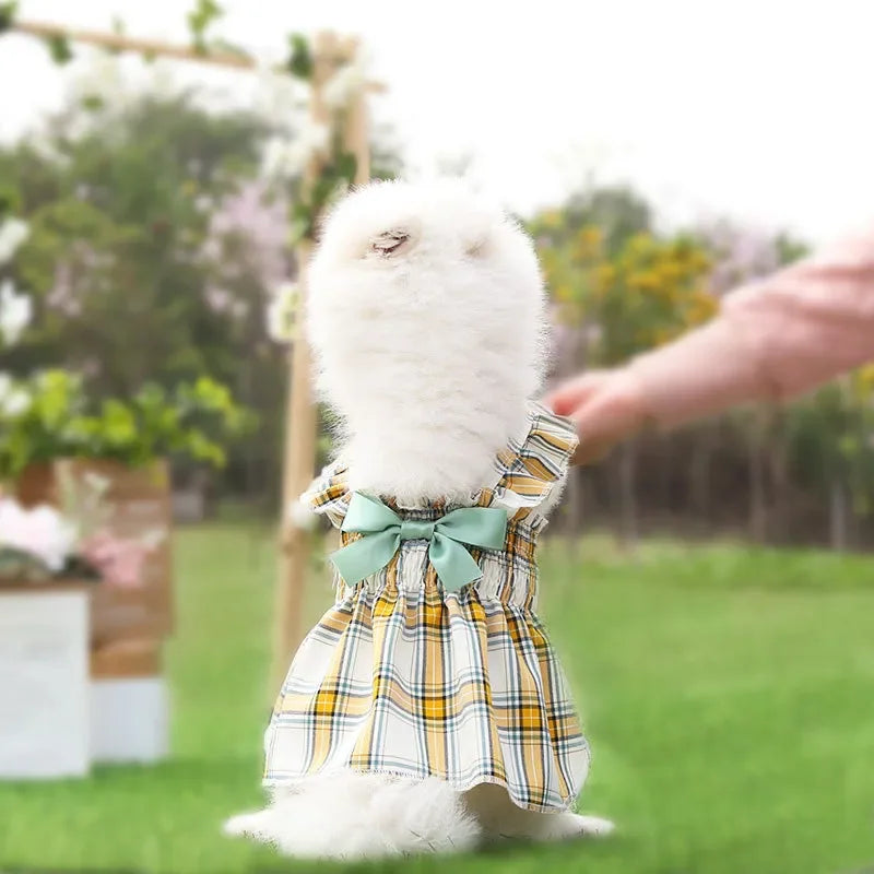Plaid Dog Dress Cute Princess Dresses Cat Plaid Vest Small and Medium-sized Pet Clothing Classical Style Printed Pattern Clothes
