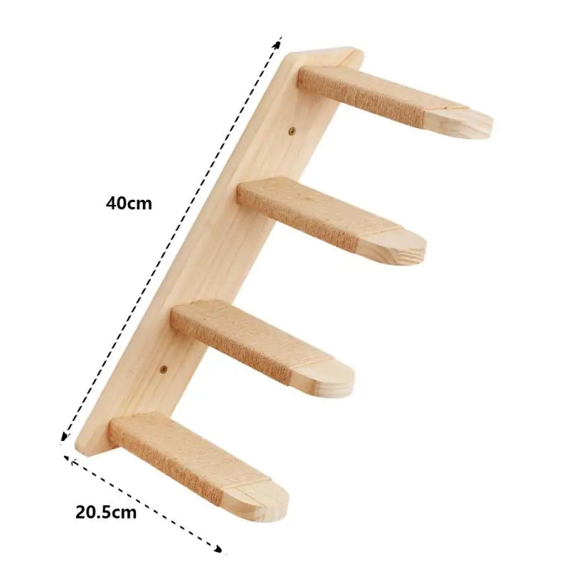 Cat Climbing Shelf Furniture Wall Mounted Cat Hammock and Wooden Stairway with Scratching Post for Cats Indoor Playing and Rest