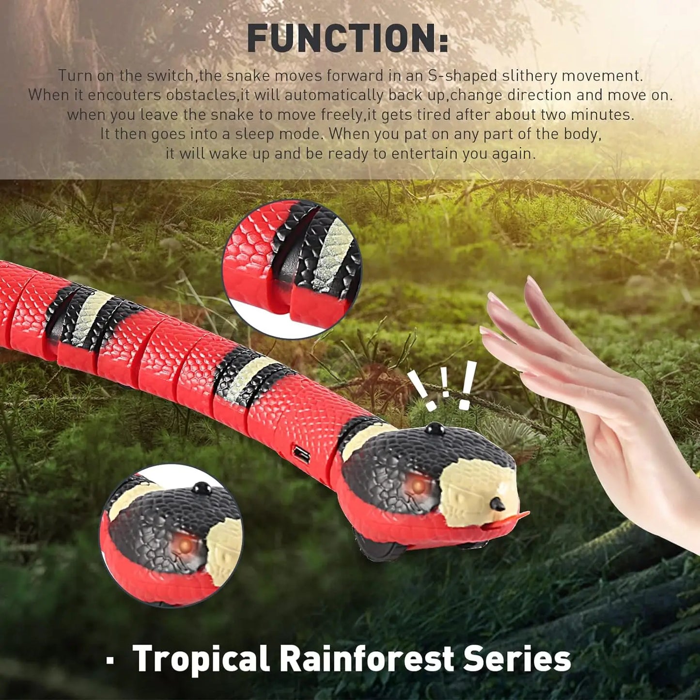 Smart Sensing Interactive Cat Toys Automatic Eletronic Snake Cat Teasering Play USB Rechargeable Kitten Toys for Cats Dogs Pet