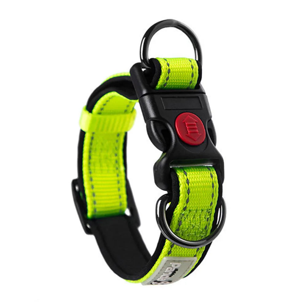 Adjustable Dog Collar Comfortable Soft Foam Padded Reflective Nylon Dog Collar with Double D Rings for Small Medium Large Dogs